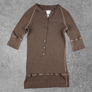 Mossimo Supply Co Brown Ribbed Knit Henley Top Womens Medium Y2K Bella Swan